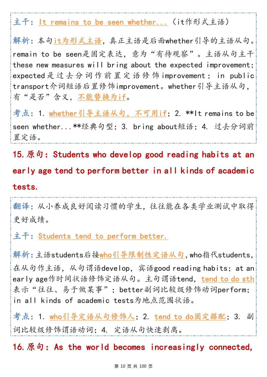 高考英语长难句精讲|主干 + 语法考点,直接打印背诵-第10张图片-四季读书网
