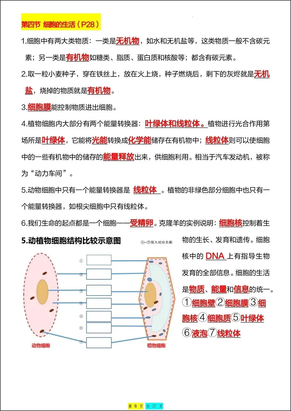 初一新版 2026【七上生物】全册重难考点知识点背诵总结,电子版可打印!-第5张图片-四季读书网 初一新版 2026【七上生物】全册重难考点知识点背诵总结,电子版可打印!-第5张图片-四季读书网