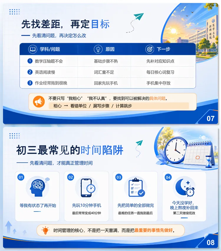 【主题班会】初三九年级上学期第一课主题班会《做有准备之人》PPT课件发言稿-第6张图片-四季读书网 【主题班会】初三九年级上学期第一课主题班会《做有准备之人》PPT课件发言稿-第6张图片-四季读书网