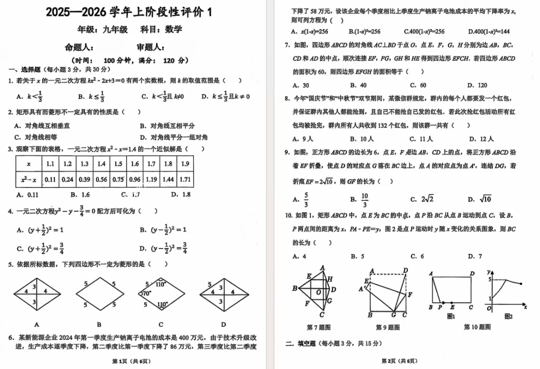 25-26年河南省实验中学初三第一次月考试卷及答案整理(七科全)!点击下载-第3张图片-四季读书网 25-26年河南省实验中学初三第一次月考试卷及答案整理(七科全)!点击下载-第3张图片-四季读书网