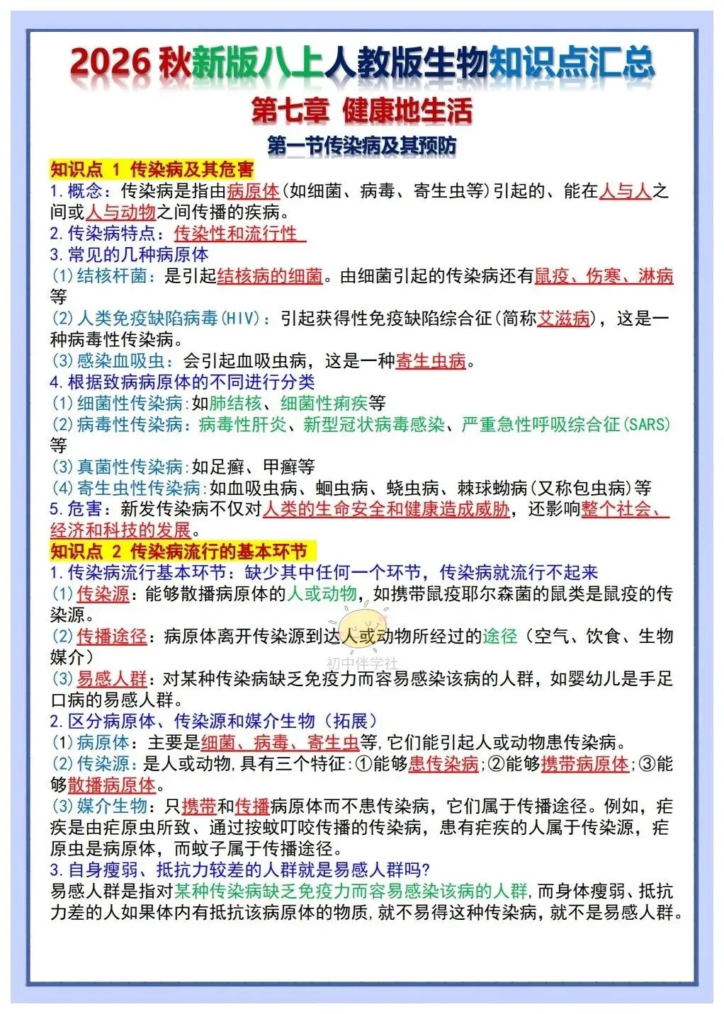 初二2026秋人教版版八年级上册生物重要考点知识点背诵总结(背诵版+默写版)!-第8张图片-四季读书网
