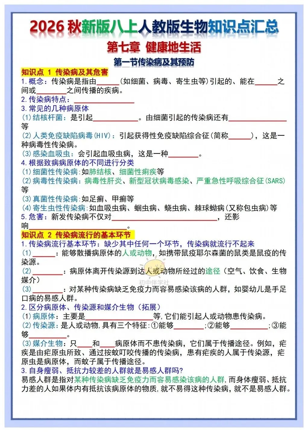 初二2026秋人教版版八年级上册生物重要考点知识点背诵总结(背诵版+默写版)!-第17张图片-四季读书网