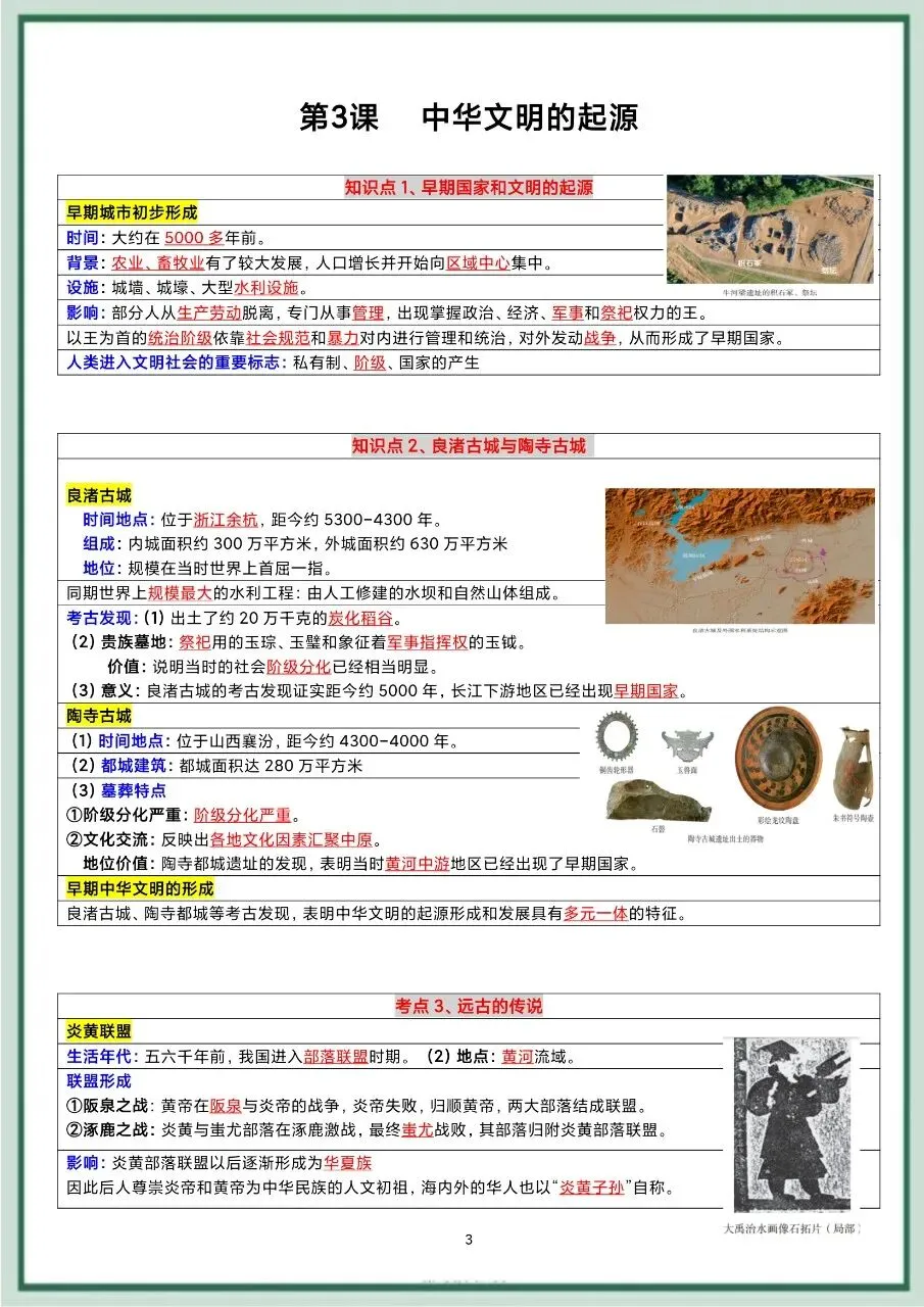 初一新版 2026【七上历史】全册表格版重难考点知识点背诵总结,电子版可打印!-第3张图片-四季读书网