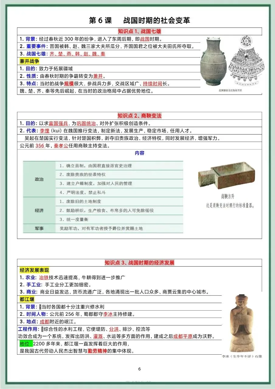 初一新版 2026【七上历史】全册表格版重难考点知识点背诵总结,电子版可打印!-第5张图片-四季读书网
