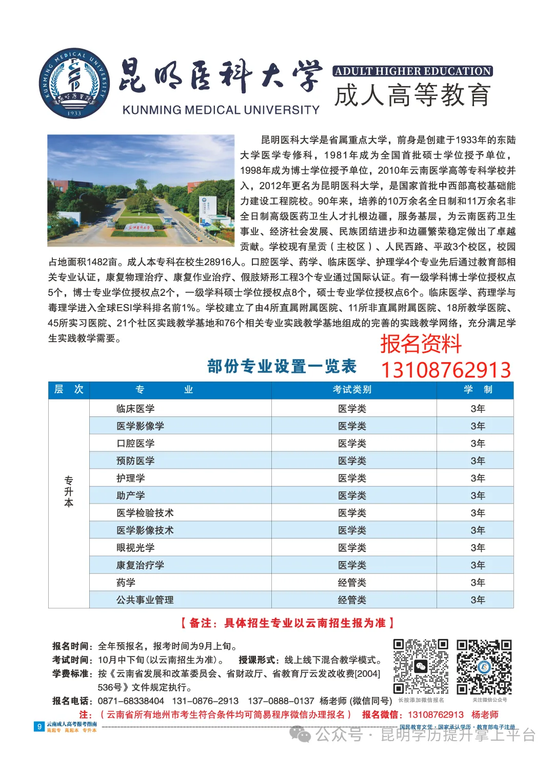 [2027成人高考学历提升]:昆明医科大学高等学历继续教育招生专业介绍-第3张图片-四季读书网