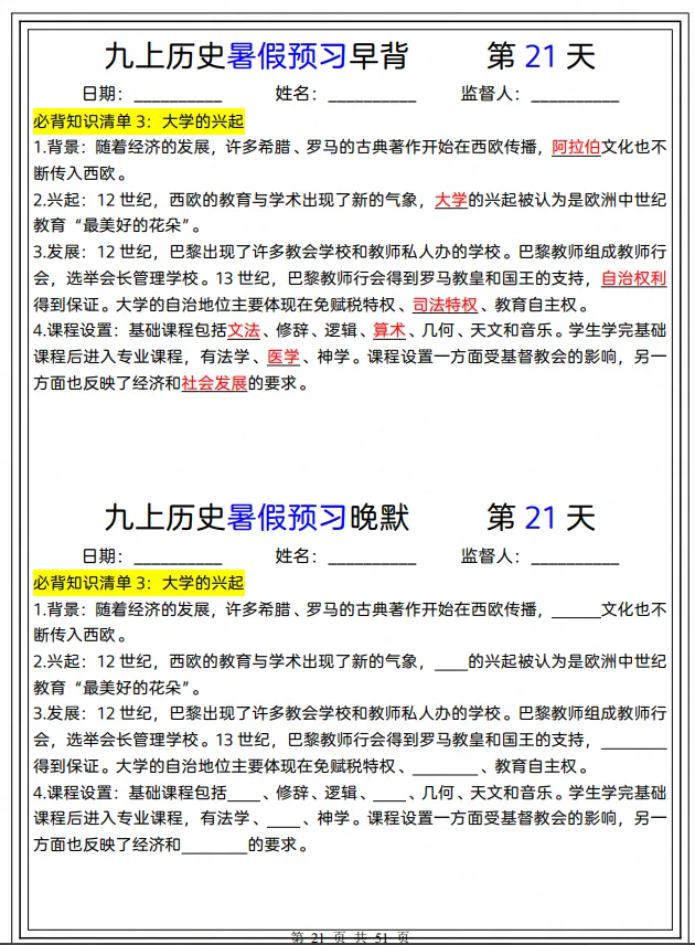 26秋新版初三|九年级上册历史《基础知识点必背+默写清单》,完整电子版可打印-第6张图片-四季读书网