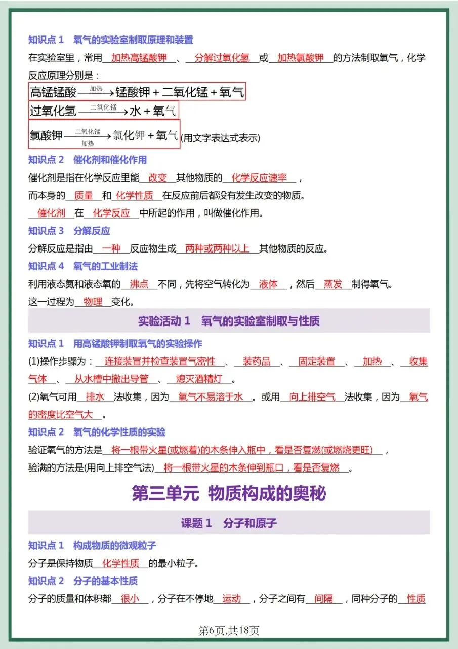 26秋初三 九年级上册化学 必背知识点每日一练 背诵+默写 共36页 可打印-第6张图片-四季读书网