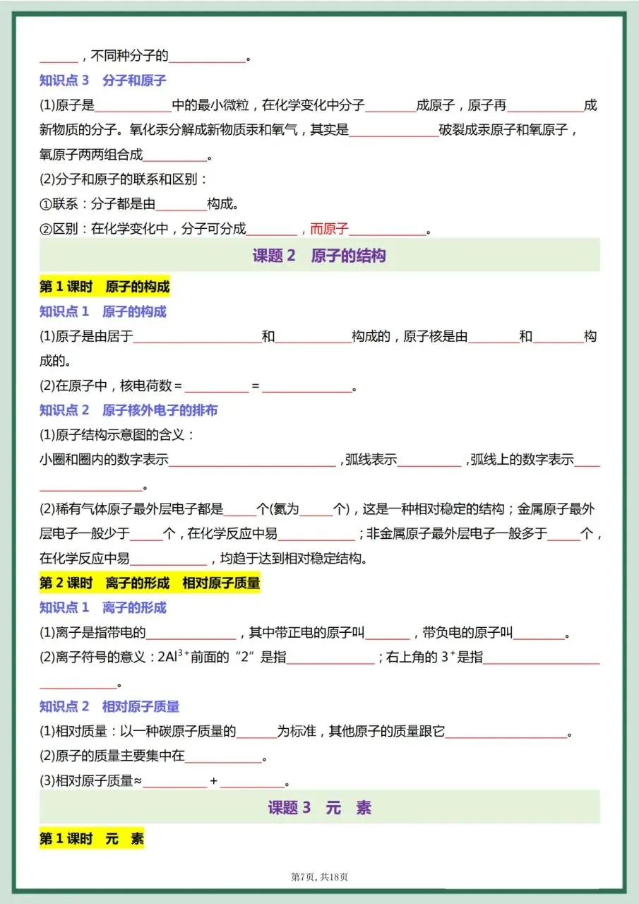 26秋初三 九年级上册化学 必背知识点每日一练 背诵+默写 共36页 可打印-第15张图片-四季读书网