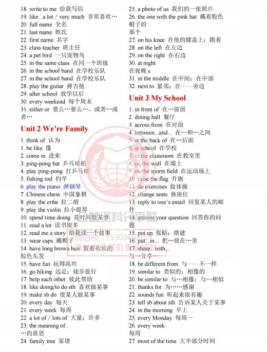 【初二/七上】2026年松雷七上英语重点短语汇总-第4张图片-四季读书网