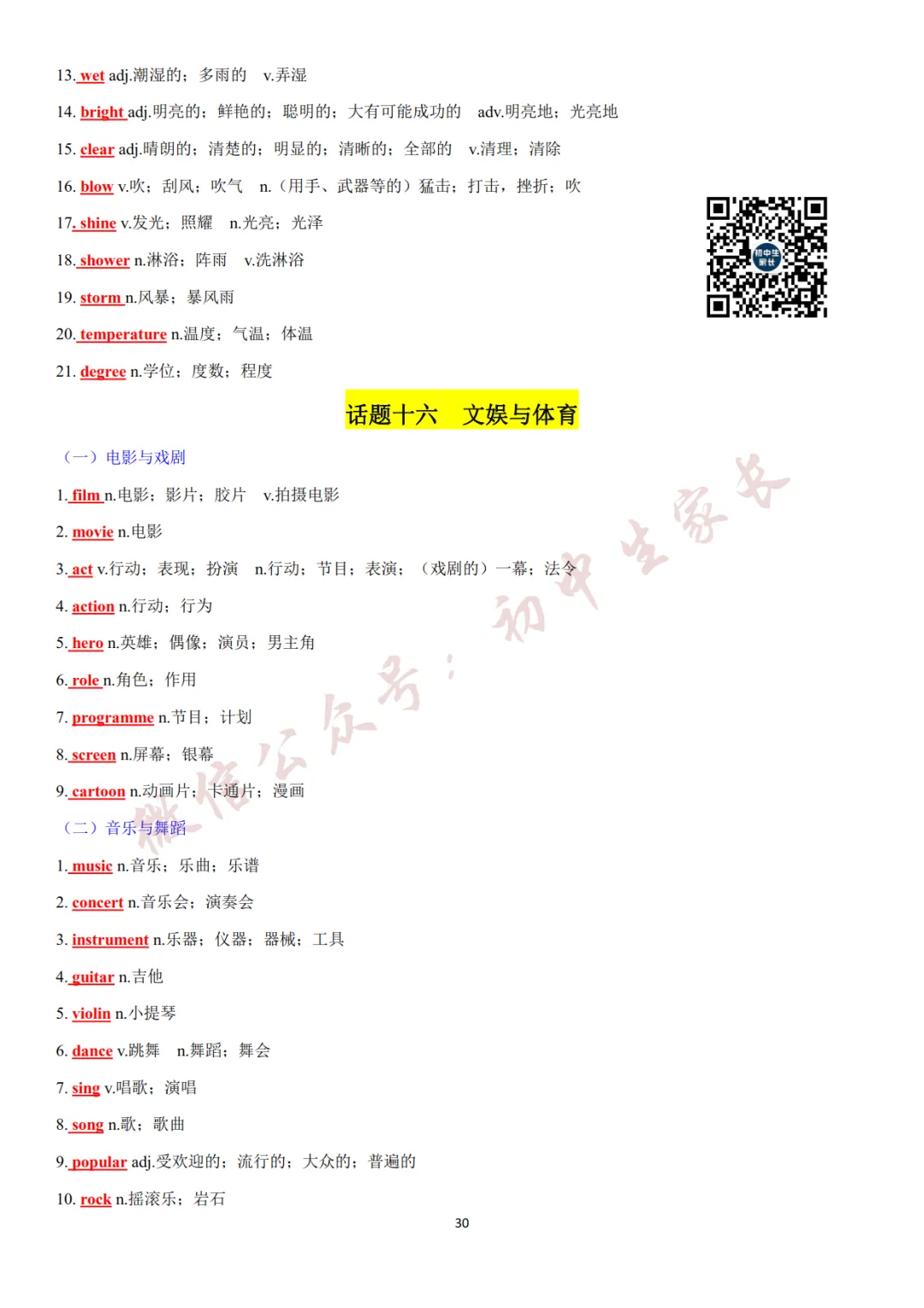 2027年中考英语热点话题词汇必背42页,替孩子转发一份!(可打印)-第31张图片-四季读书网