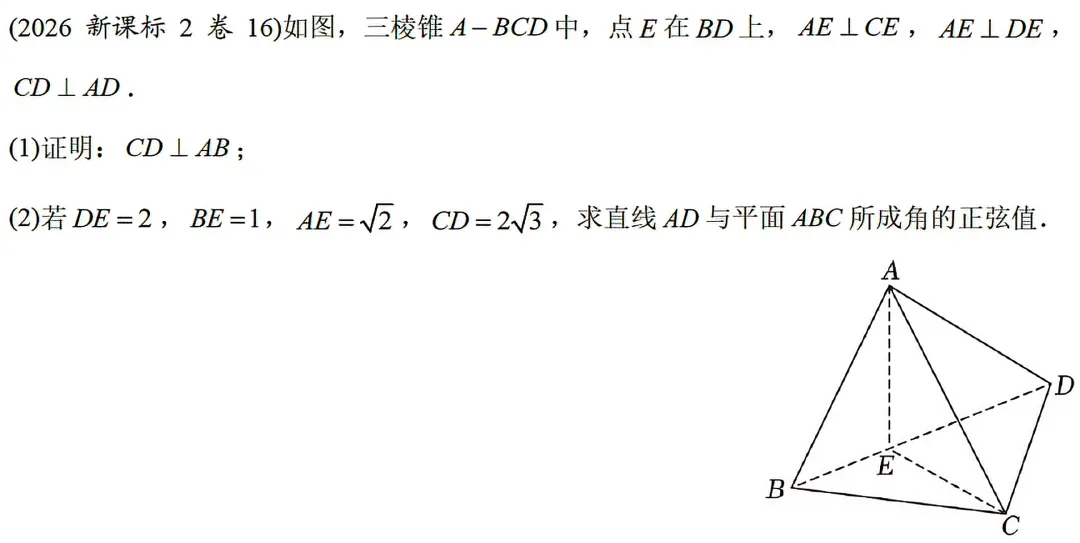 高考真题拆解|线面角的三种计算方式:2026新课标Ⅱ卷第16题-第1张图片-四季读书网 高考真题拆解|线面角的三种计算方式:2026新课标Ⅱ卷第16题-第1张图片-四季读书网