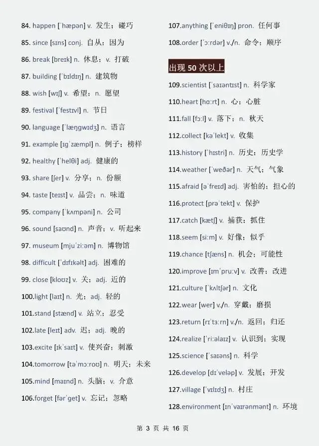 紧急:中考英语高频688词!-第3张图片-四季读书网
