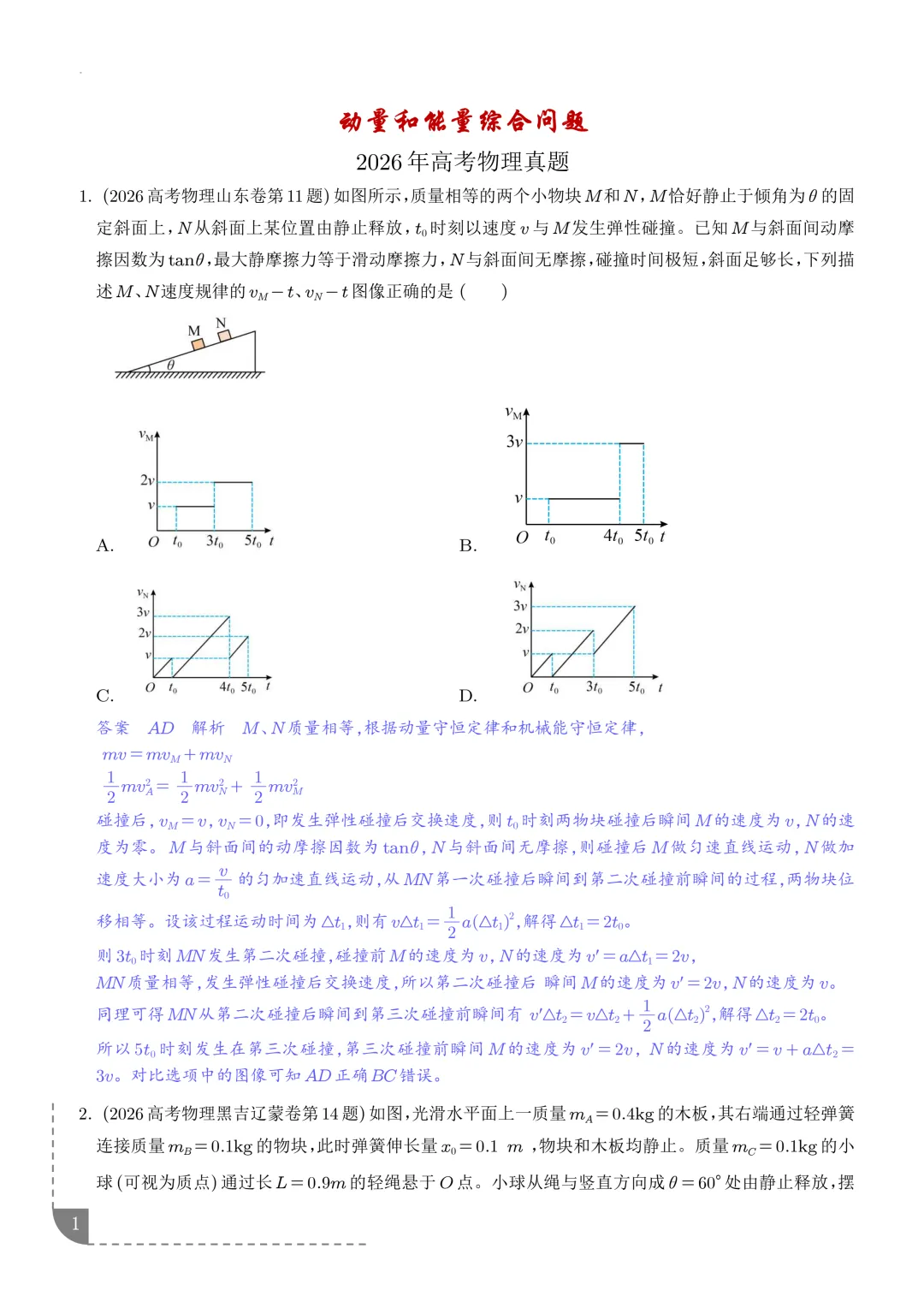 动量和能量综合问题--2027高考物理-第2张图片-四季读书网 动量和能量综合问题--2027高考物理-第2张图片-四季读书网