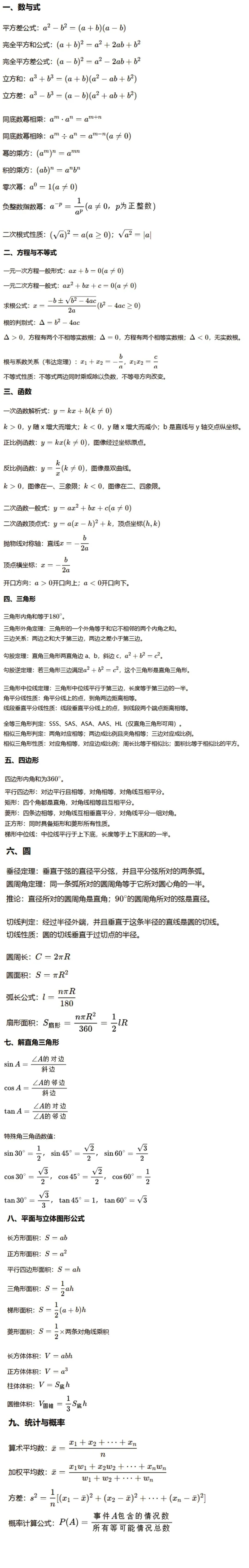 初中数学必备公式定理|中考核心汇总-第2张图片-四季读书网 初中数学必备公式定理|中考核心汇总-第2张图片-四季读书网