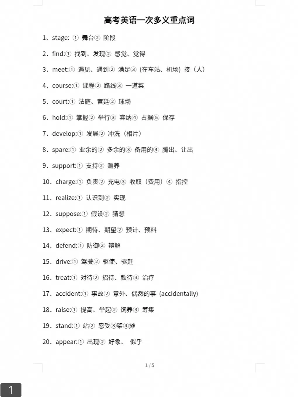 高考英语一次多义重点词-第1张图片-四季读书网 高考英语一次多义重点词-第1张图片-四季读书网