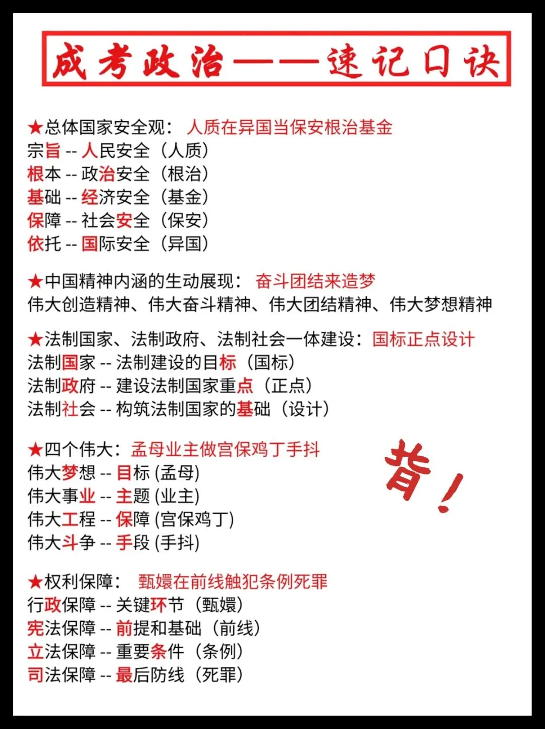成人高考政治速记口诀,简直不要太好背!!-第1张图片-四季读书网