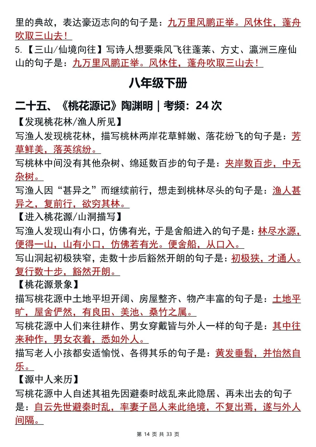 终于有个语文老师把中考语文古诗文默写总结好了!-第14张图片-四季读书网