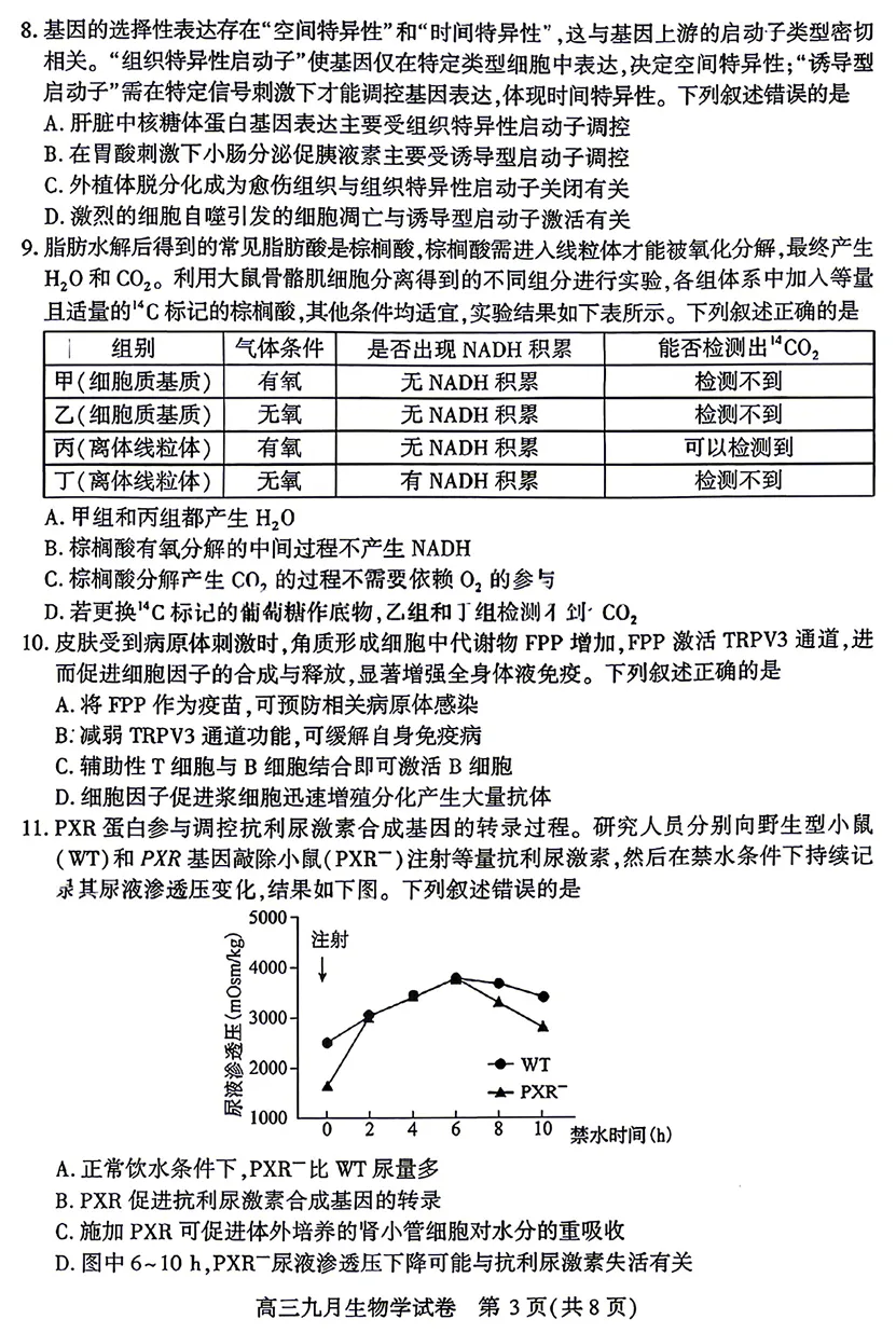 2026年9月武汉九调高三生物试卷和答案-第3张图片-四季读书网