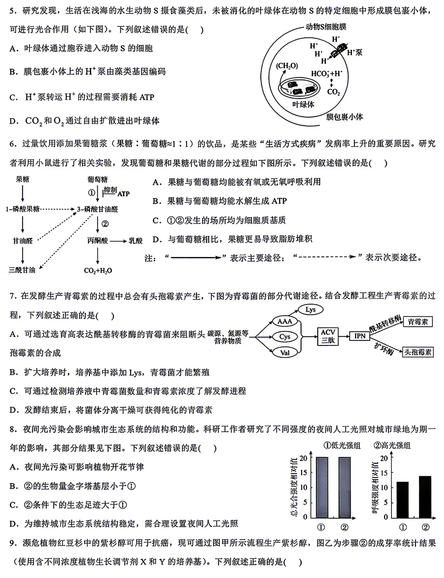 2026年6月重庆高考生物试卷和参考答案-第2张图片-四季读书网 2026年6月重庆高考生物试卷和参考答案-第2张图片-四季读书网