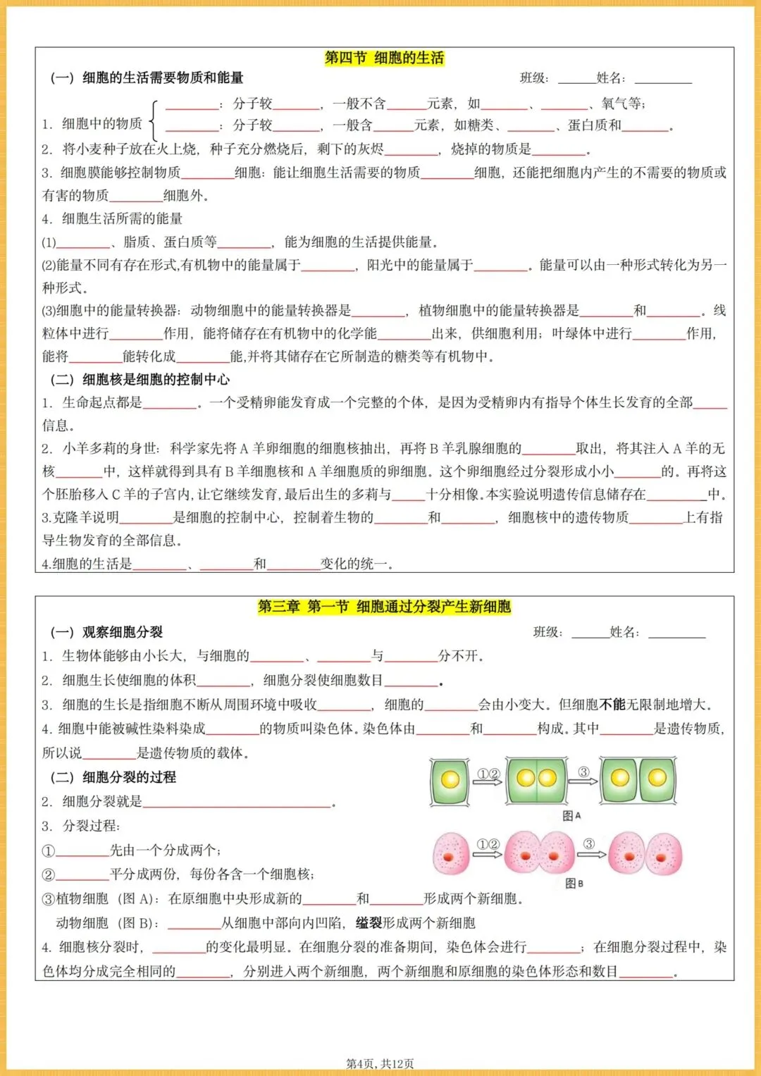初一生物|2026秋(人教版)七年级上册生物全册核心知识点总结(背诵版+默写版),电子版可打印!-第4张图片-四季读书网