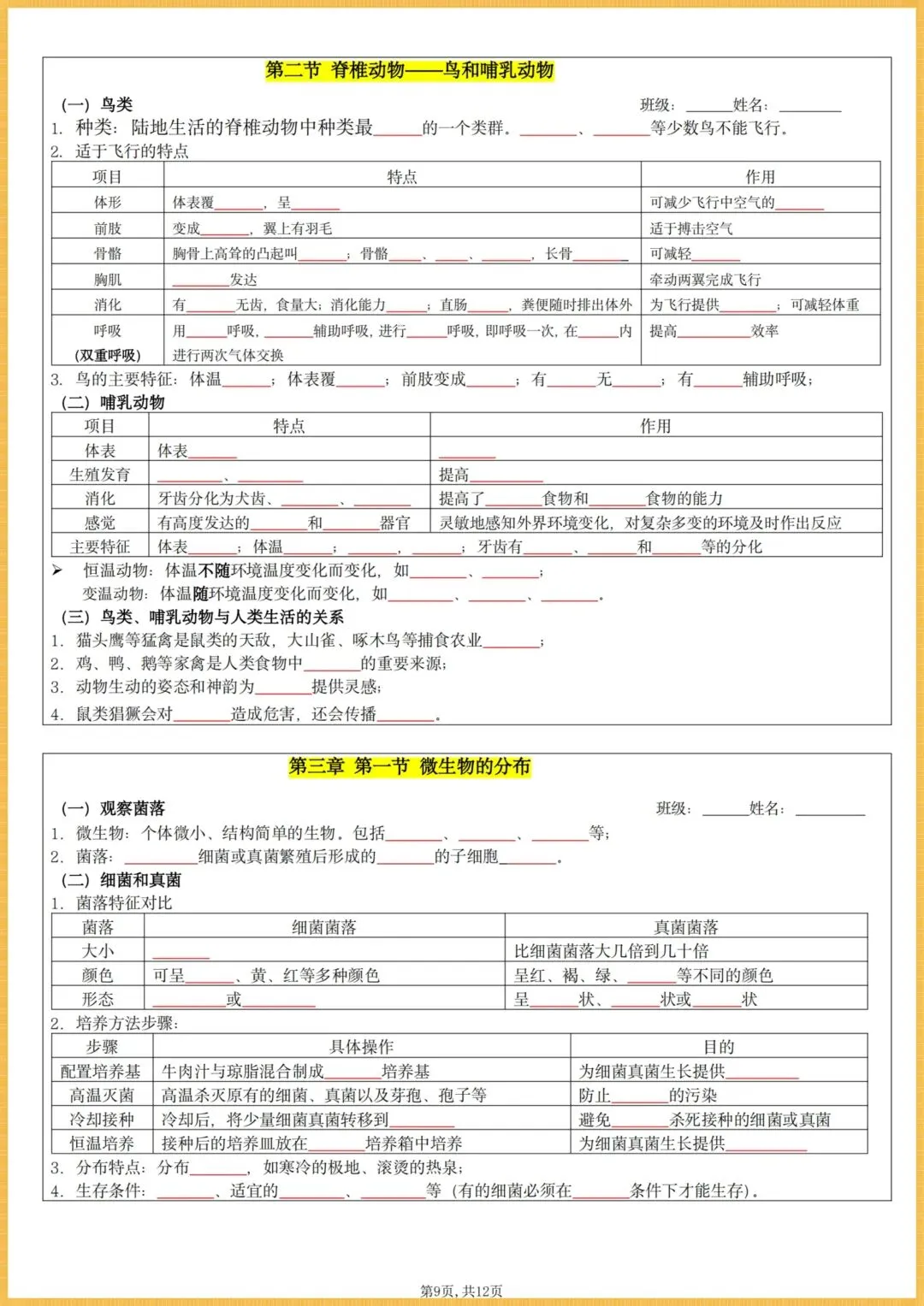 初一生物|2026秋(人教版)七年级上册生物全册核心知识点总结(背诵版+默写版),电子版可打印!-第9张图片-四季读书网