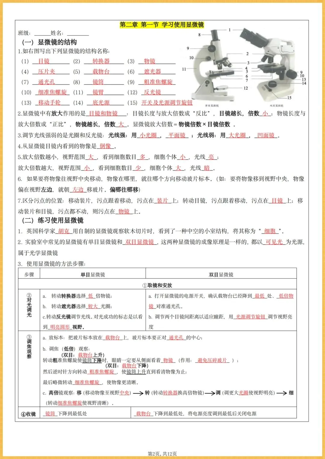 初一生物|2026秋(人教版)七年级上册生物全册核心知识点总结(背诵版+默写版),电子版可打印!-第13张图片-四季读书网