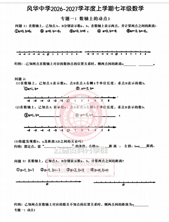 【初二/七上】2026年风华七上数学专题一数轴上的动点1及答案-第3张图片-四季读书网 【初二/七上】2026年风华七上数学专题一数轴上的动点1及答案-第3张图片-四季读书网