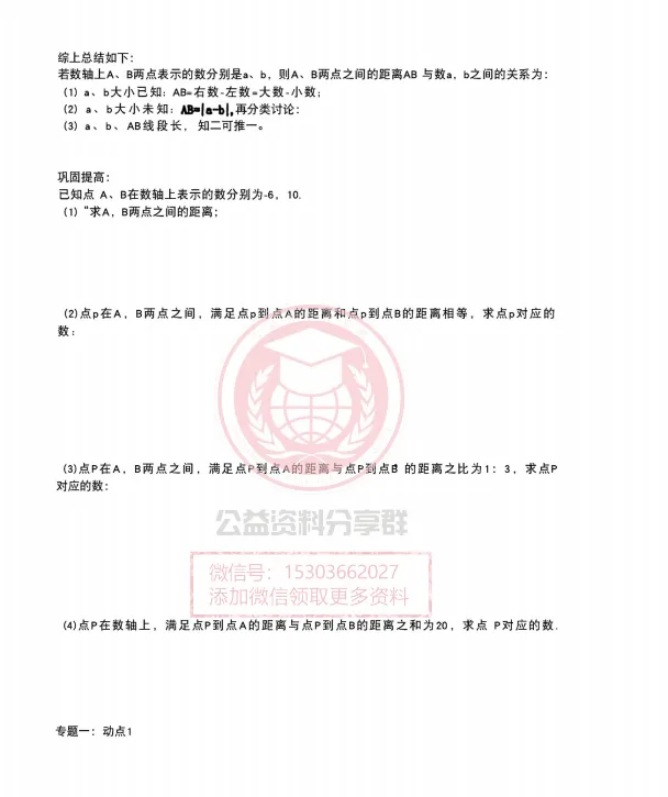 【初二/七上】2026年风华七上数学专题一数轴上的动点1及答案-第4张图片-四季读书网 【初二/七上】2026年风华七上数学专题一数轴上的动点1及答案-第4张图片-四季读书网