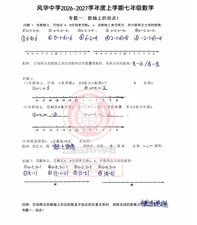 【初二/七上】2026年风华七上数学专题一数轴上的动点1及答案-第5张图片-四季读书网 【初二/七上】2026年风华七上数学专题一数轴上的动点1及答案-第5张图片-四季读书网