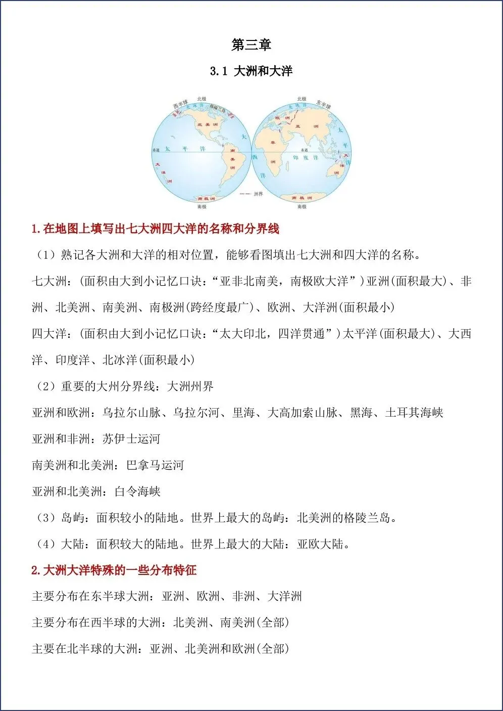 初一新版 2026【七上地理】常考地图知识点归纳总结,电子版可打印!-第10张图片-四季读书网 初一新版 2026【七上地理】常考地图知识点归纳总结,电子版可打印!-第10张图片-四季读书网