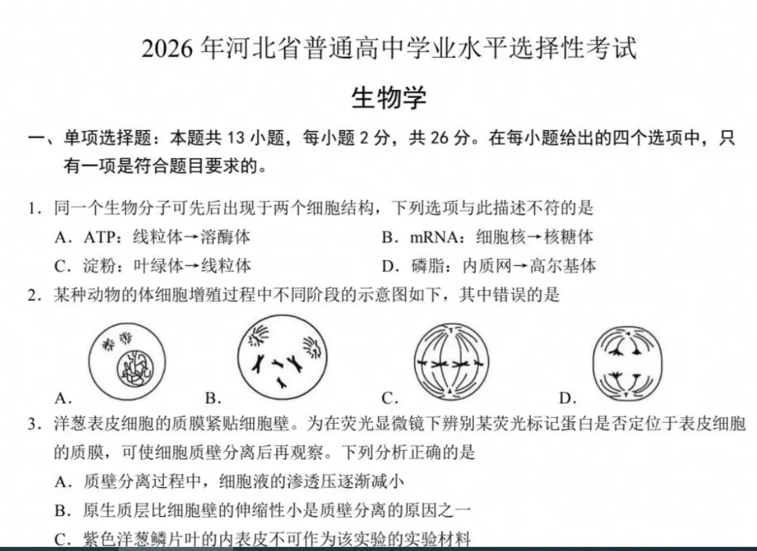 【高考】河北省2026年高考真题试卷及参考答案(全科汇总)-第6张图片-四季读书网 【高考】河北省2026年高考真题试卷及参考答案(全科汇总)-第6张图片-四季读书网