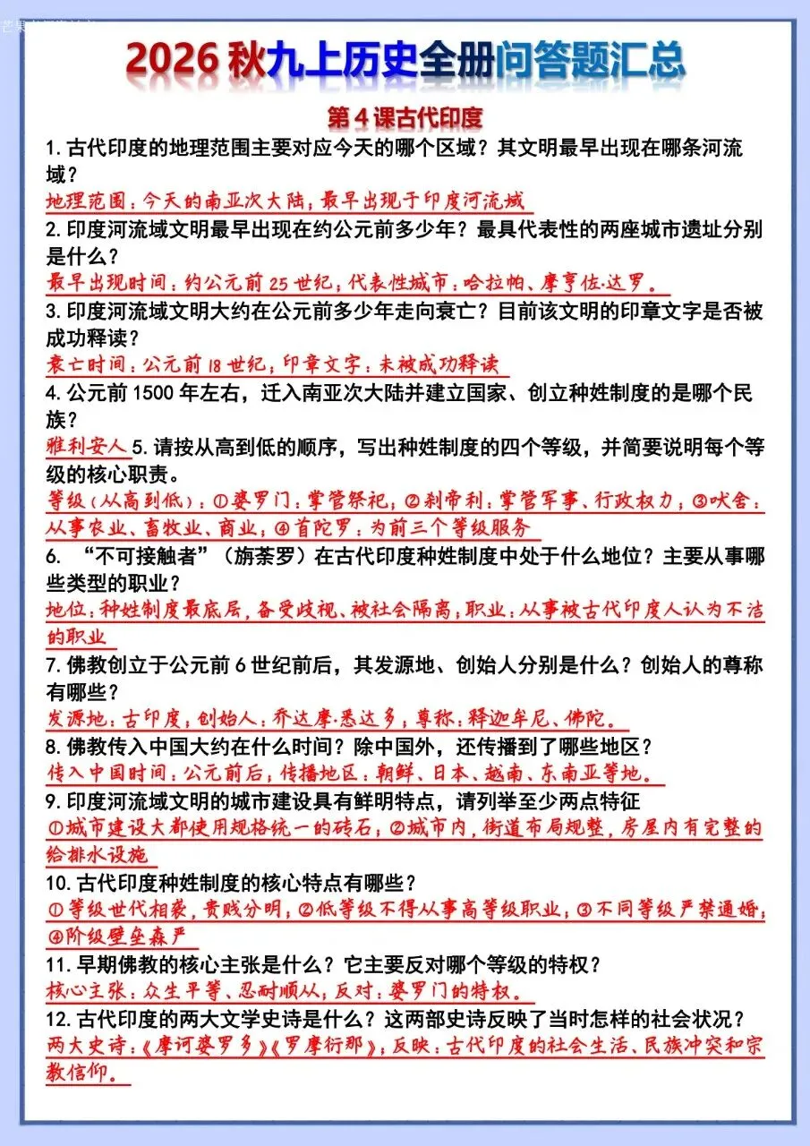 26秋初三 九年级上册历史 全册问答题汇总 背诵+默写 共106页 可打印-第7张图片-四季读书网 26秋初三 九年级上册历史 全册问答题汇总 背诵+默写 共106页 可打印-第7张图片-四季读书网