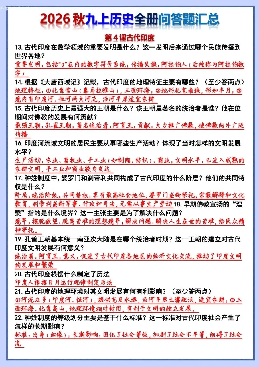 26秋初三 九年级上册历史 全册问答题汇总 背诵+默写 共106页 可打印-第8张图片-四季读书网 26秋初三 九年级上册历史 全册问答题汇总 背诵+默写 共106页 可打印-第8张图片-四季读书网