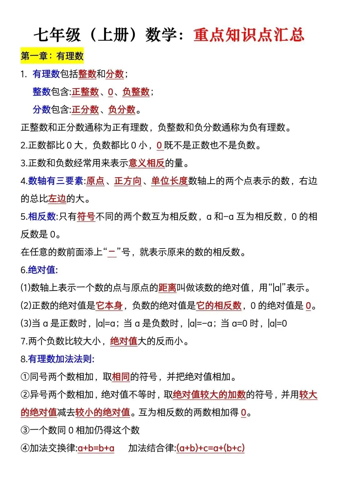 初一新版 2026 年七上全学科重点知识点背诵总结,电子打印版!-第11张图片-四季读书网 初一新版 2026 年七上全学科重点知识点背诵总结,电子打印版!-第11张图片-四季读书网