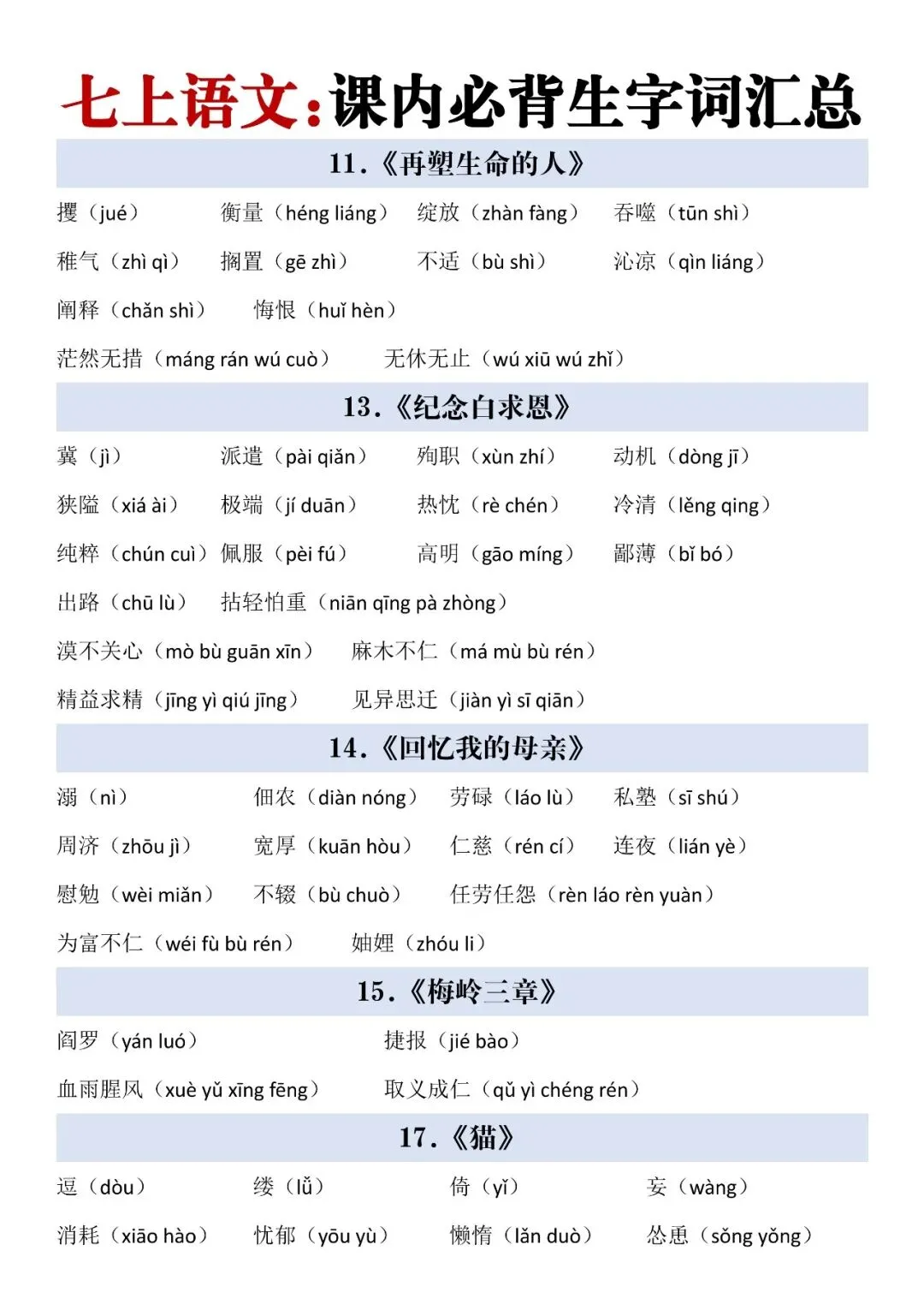 【初一】2026七年级上册语文生字词汇总+每日一练,完整电子版可打印使用!-第4张图片-四季读书网