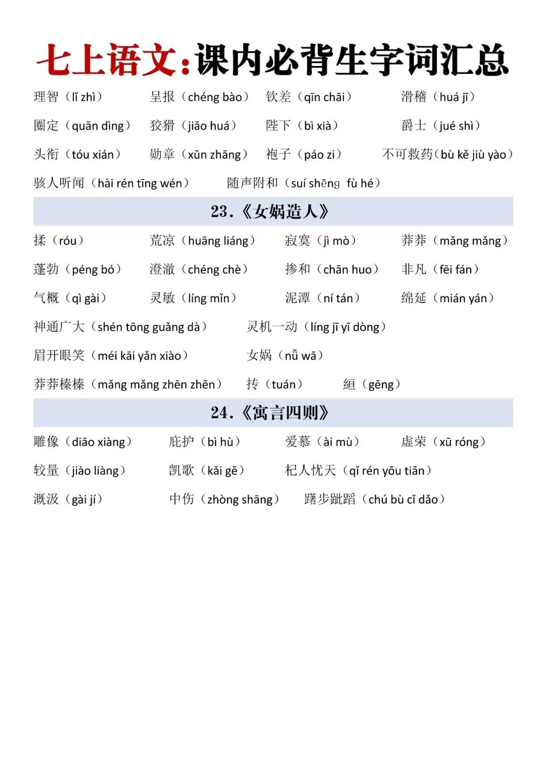 【初一】2026七年级上册语文生字词汇总+每日一练,完整电子版可打印使用!-第6张图片-四季读书网