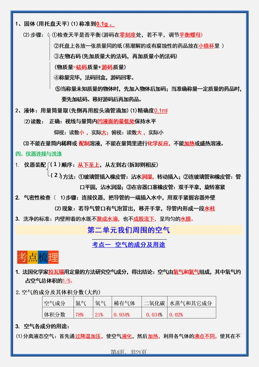 2026新初三【九上化学】 全册必背考点梳理知识点总结(完整版可打印)-第7张图片-四季读书网 2026新初三【九上化学】 全册必背考点梳理知识点总结(完整版可打印)-第7张图片-四季读书网