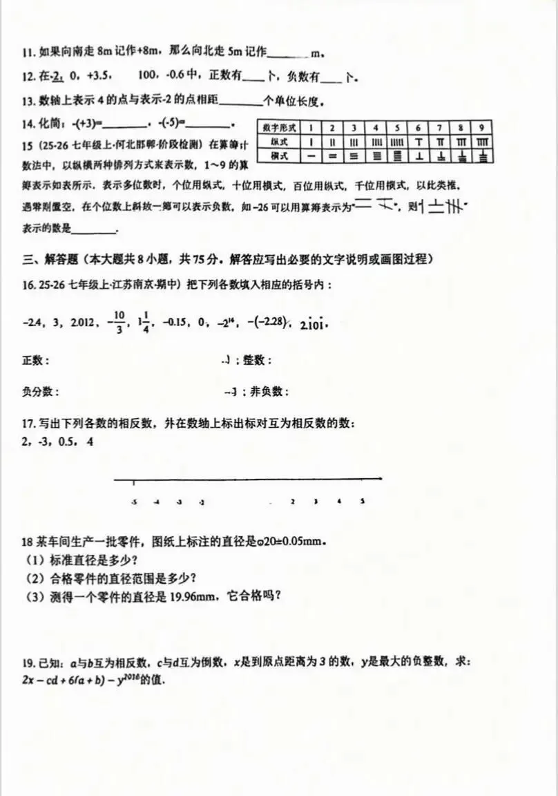 宜昌五中七年级9.14周测数学试卷-第3张图片-四季读书网