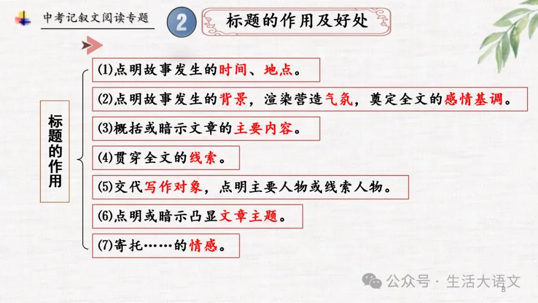 中考语文:记叙文阅读知识点思维导图(PPT)-第8张图片-四季读书网