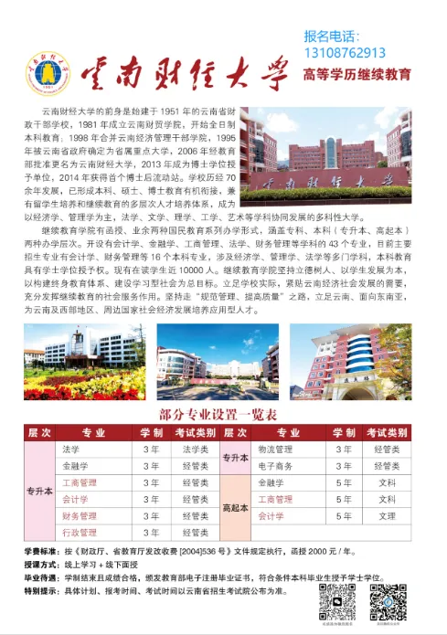 [2027成人高考学历提升] :云南财经大学高等学历继续教育招生指南-第5张图片-四季读书网