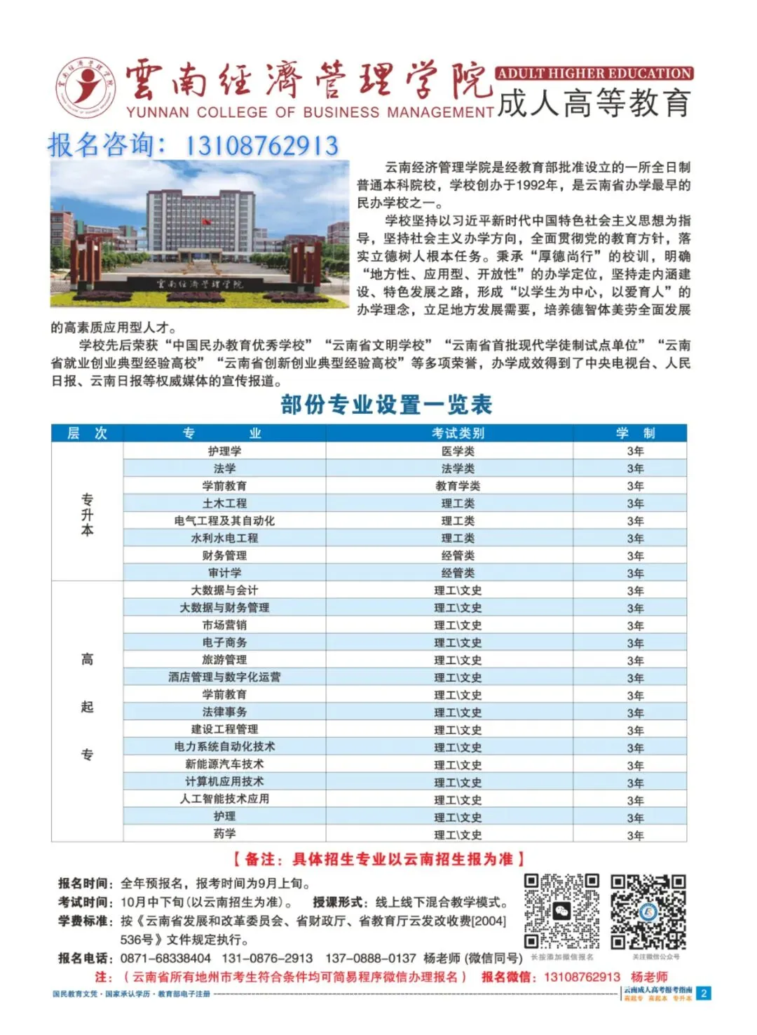 [成人高考]最新学历提升]:云南经济管理学院成人高考27年招生专业设置-第3张图片-四季读书网