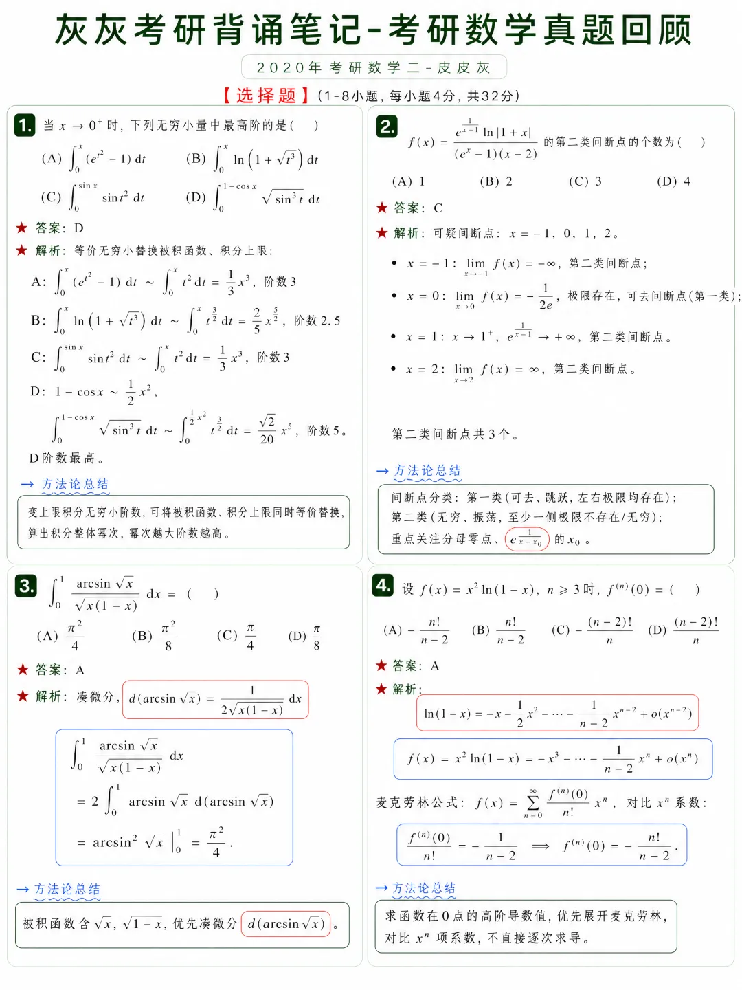 【2020年】考研数学二真题回顾-第2张图片-四季读书网