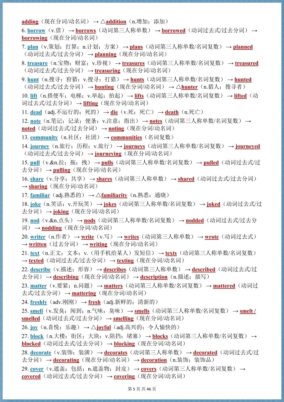 初二英语|2026新教材八年级上册(英语)全册词性转换汇总(背诵+默写),电子版可打印!-第17张图片-四季读书网