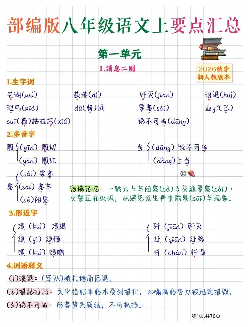 初二语文难度暴涨!八上全册核心要点汇总,暑假预习直接用-第4张图片-四季读书网 初二语文难度暴涨!八上全册核心要点汇总,暑假预习直接用-第4张图片-四季读书网