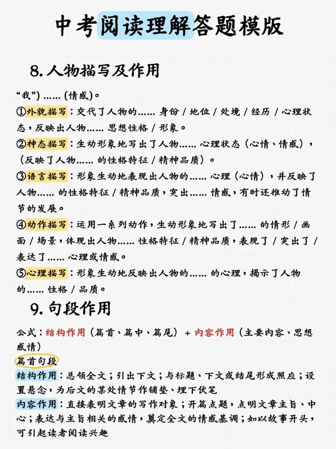 中考语文阅读理解万能答题模板-第5张图片-四季读书网