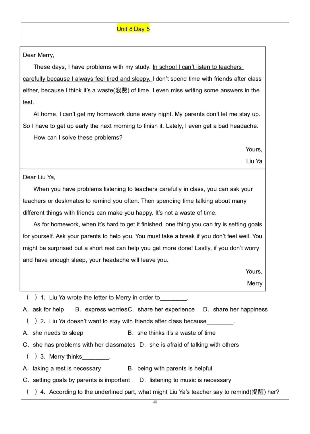 搞定这48篇阅读理解|中考英语145稳了|八上英语|阅读理解-第48张图片-四季读书网 搞定这48篇阅读理解|中考英语145稳了|八上英语|阅读理解-第48张图片-四季读书网