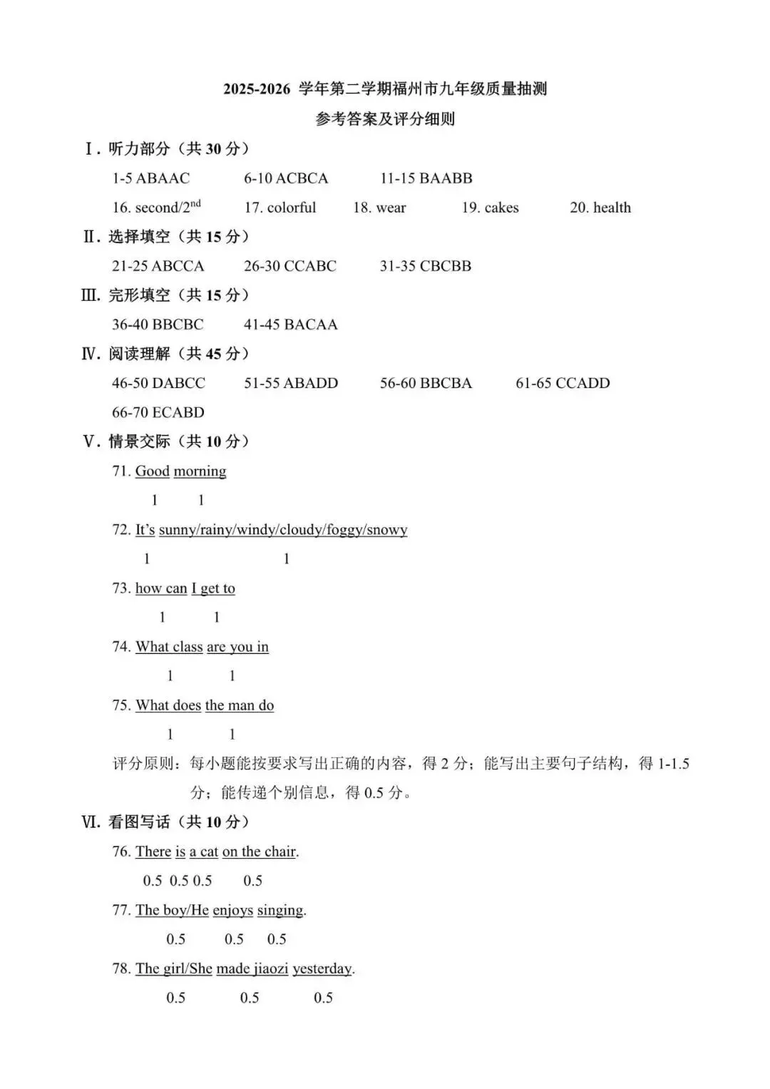 2026年福建省福州厦门泉州等9地市初三二检英…-第17张图片-四季读书网