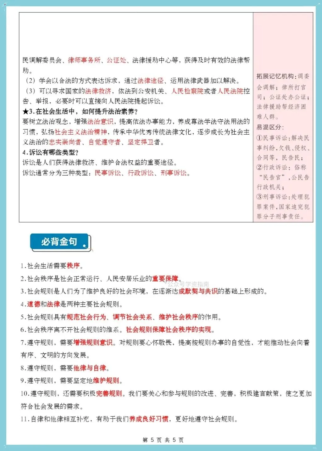 初二道法|2026年学年八上道法知识清单汇总背诵+默写(含知识框架图)-第14张图片-四季读书网
