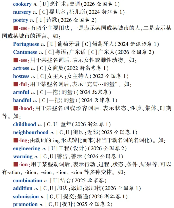 高考英语构词法参考(2026修订):所有例词100%来自真题-第16张图片-四季读书网