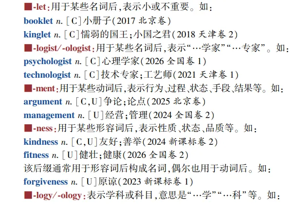 高考英语构词法参考(2026修订):所有例词100%来自真题-第19张图片-四季读书网